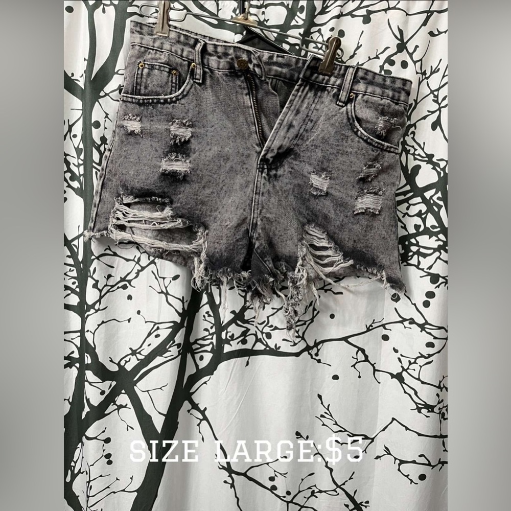 Black Distressed Jean Shorts
